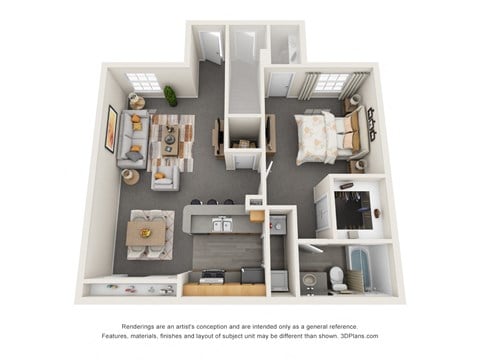 Floor plan for 1 bed, 1 bath, 810 sqft
